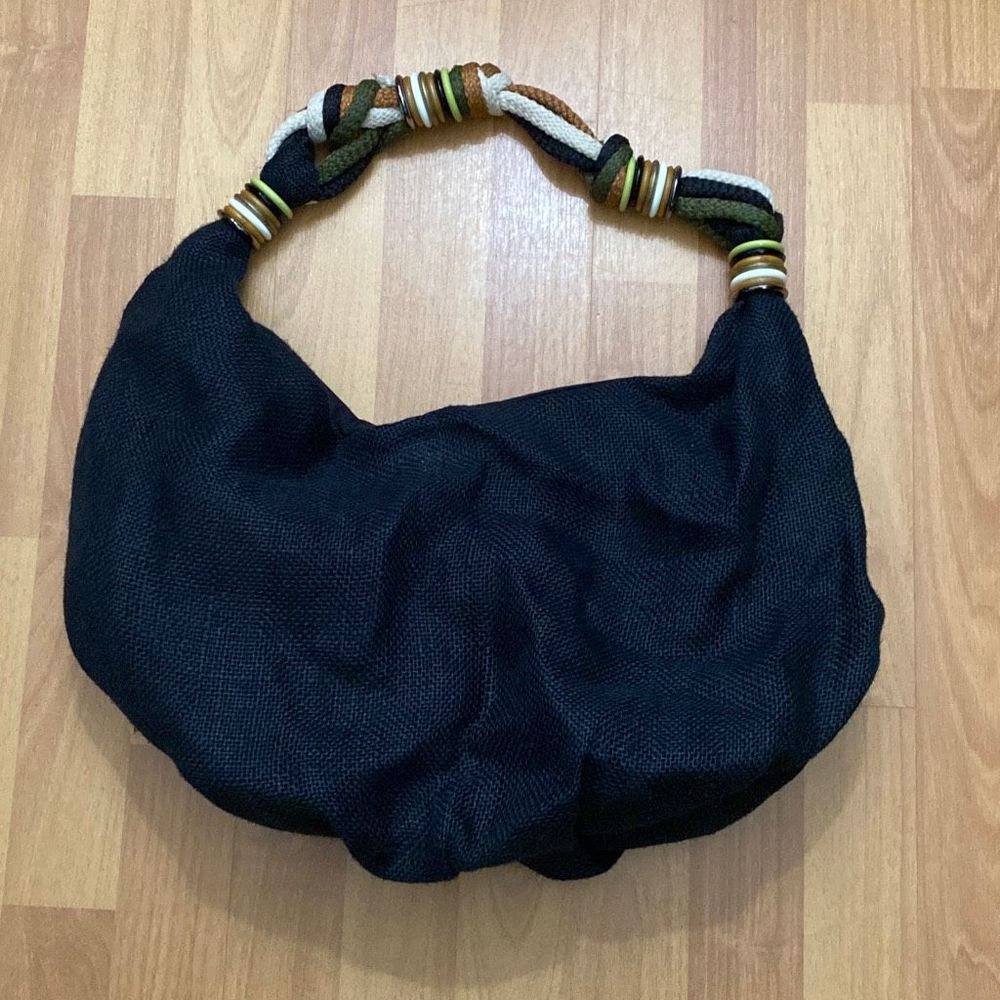 TARNISH Black Jute Boho Hobo Rope Strap Shoulder Bag Purse Made in Italy
